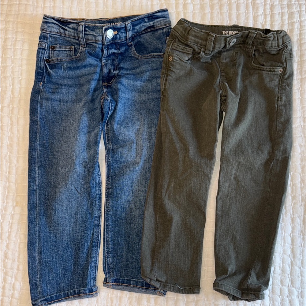 ZARA The Regular Pant 4T BUNDLE! Olive green and blue Jeans. LIKE NEW